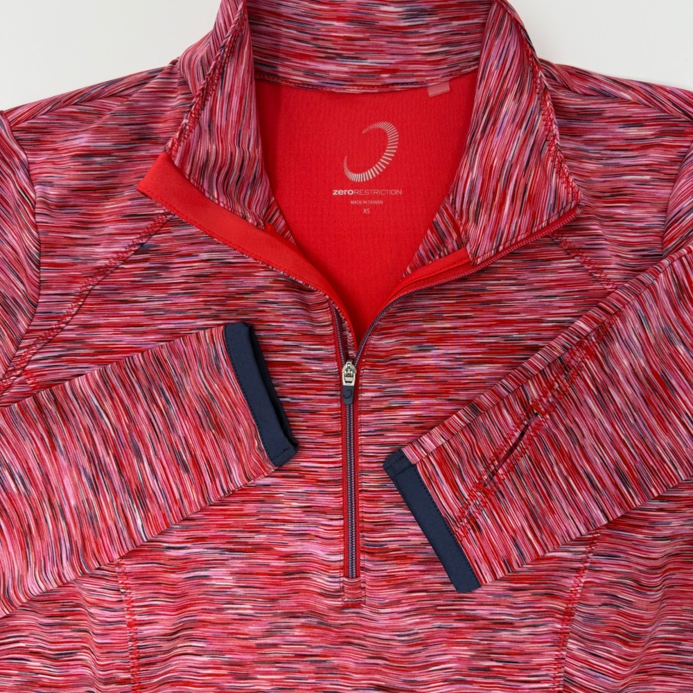 Zero Restriction Women's XS Red Multi Color Stripe 1/4 Zip Athletic Pullover Top